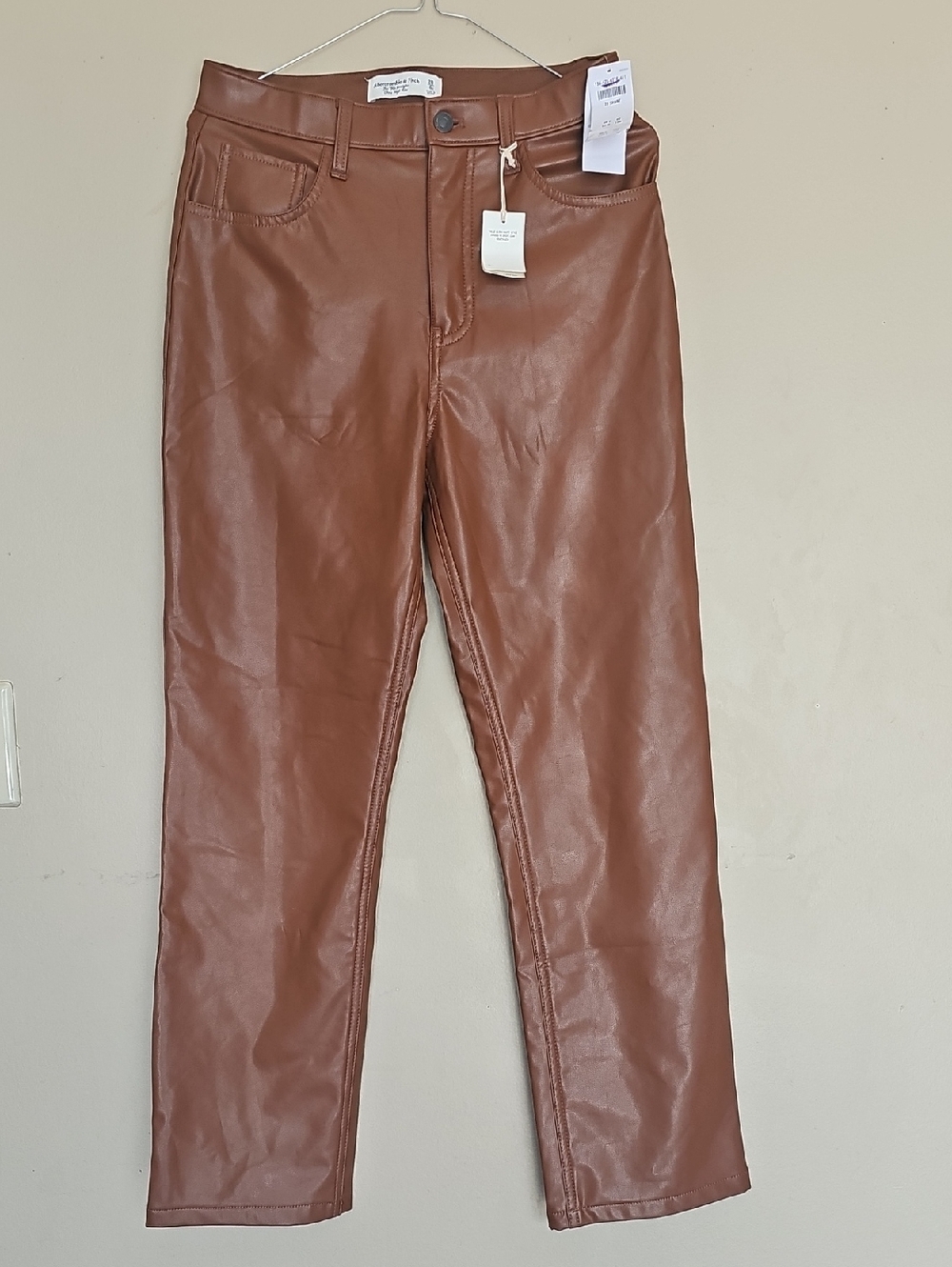 Abercrombie & Fitch Straight-Leg Faux Leather Jeans in Brown